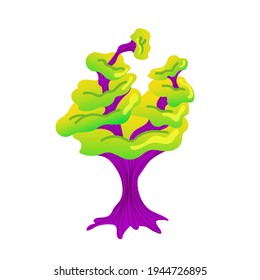 Alien mushroom. Fabulous mushroom plant. A magical plant of green and purple colors. Vector illustration of an alien mushroom on a white background.