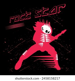 Alien music, colorful vintage flyer, musician, guitarist from outer space inviting to a festival or rock concert. vector illustration