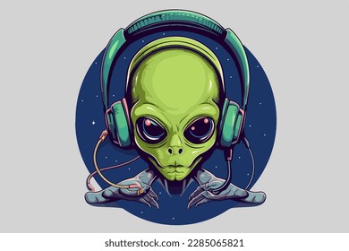 Alien music lover vintage retro vector Illustration