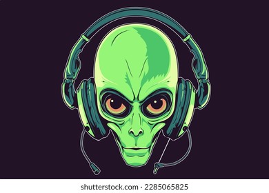 Alien music lover vintage retro vector Illustration
