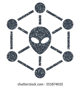 Alien Network grainy textured icon for overlay watermark stamps. Flat symbol with dust texture. Dotted vector smooth blue ink rubber seal stamp with grunge design on a white background.