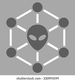 Alien Network vector icon. Style is flat bicolor dark gray and white symbol, rounded angles, silver background.