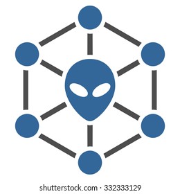 Alien Network vector icon. Style is flat bicolor cobalt and gray symbol, rounded angles, white background.