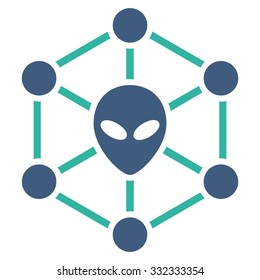 Alien Network vector icon. Style is flat bicolor cobalt and cyan symbol, rounded angles, white background.