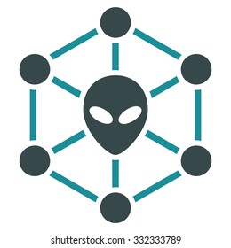 Alien Network vector icon. Style is flat bicolor soft blue symbol, rounded angles, white background.