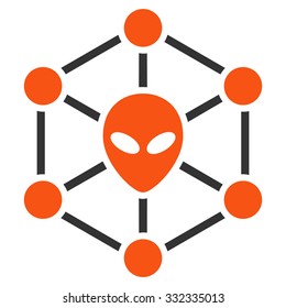 Alien Network vector icon. Style is flat bicolor orange and gray symbol, rounded angles, white background.