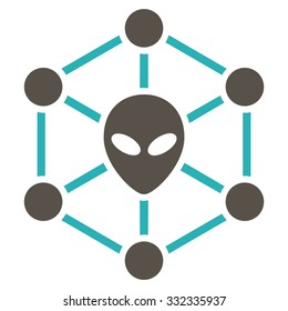Alien Network vector icon. Style is flat bicolor grey and cyan symbol, rounded angles, white background.