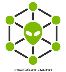 Alien Network vector icon. Style is flat bicolor eco green and gray symbol, rounded angles, white background.