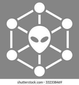 Alien Network vector icon. Style is flat white symbol, rounded angles, gray background.