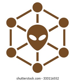 Alien Network vector icon. Style is flat brown symbol, rounded angles, white background.