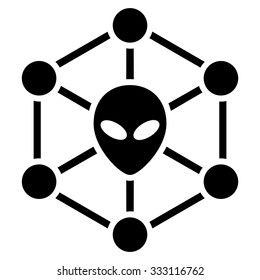 Alien Network vector icon. Style is flat black symbol, rounded angles, white background.