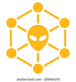 Alien Network vector icon. Style is flat yellow symbol, rounded angles, white background.