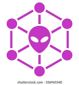 Alien Network vector icon. Style is flat violet symbol, rounded angles, white background.