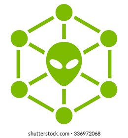 Alien Network vector icon. Style is flat eco green symbol, rounded angles, white background.