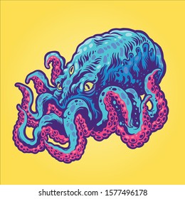 alien octopus character design illustration