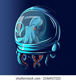 alien octopus inside a space helmet