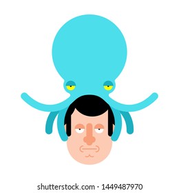 Alien Octopus on head. Mind control. Monster Aliens Management of human consciousness