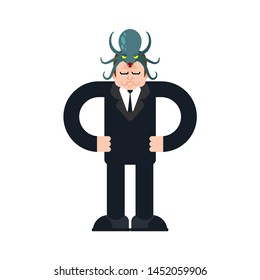 Alien Octopus on head. Mind control. Monster Aliens Management of human consciousness