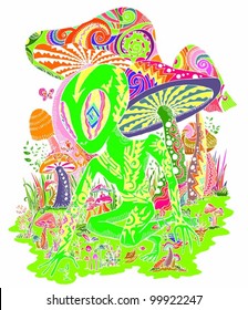 Alien on Hallucinogenic Mushroom in psychedelic color