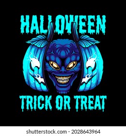 Alien on pumpkin vector illustration, suitable for t-shirt, print, and merchandise product