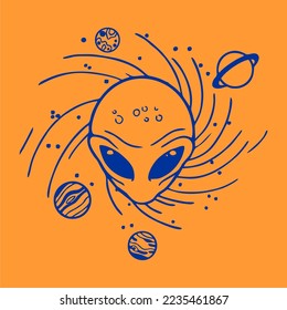 alien on the space lineart style vector