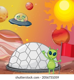 Alien on the space scene illustration