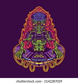 alien on space ship UFO illustration