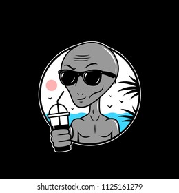ALIEN ON VACATION LOGO BADGE BLACK BACKGROUND