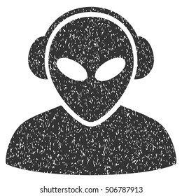 Alien Operator grainy textured icon for overlay watermark stamps. Flat symbol with scratched texture. Dotted vector gray ink rubber seal stamp with grunge design on a white background.
