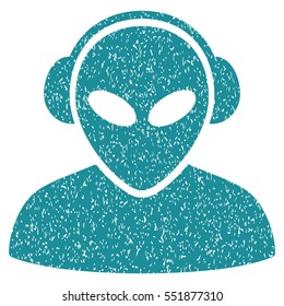 Alien Operator grainy textured icon for overlay watermark stamps. Flat symbol with dirty texture. Dotted vector soft blue ink rubber seal stamp with grunge design on a white background.
