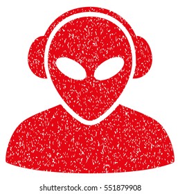 Alien Operator grainy textured icon for overlay watermark stamps. Flat symbol with unclean texture. Dotted vector red ink rubber seal stamp with grunge design on a white background.