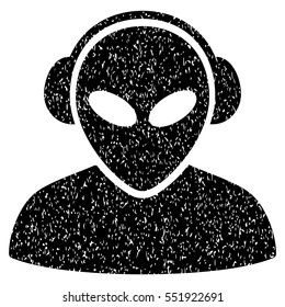 Alien Operator grainy textured icon for overlay watermark stamps. Flat symbol with unclean texture. Dotted vector black ink rubber seal stamp with grunge design on a white background.