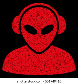 Alien Operator grainy textured icon for overlay watermark stamps. Flat symbol with unclean texture. Dotted vector red ink rubber seal stamp with grunge design on a black background.