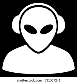 Alien Operator vector icon. Style is flat white symbol, rounded angles, black background.