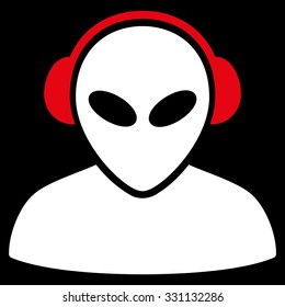 Alien Operator vector icon. Style is flat bicolor red and white symbol, rounded angles, black background.