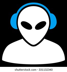 Alien Operator vector icon. Style is flat bicolor blue and white symbol, rounded angles, black background.