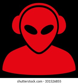 Alien Operator vector icon. Style is flat red symbol, rounded angles, black background.