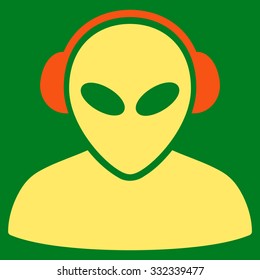 Alien Operator vector icon. Style is flat bicolor orange and yellow symbol, rounded angles, green background.