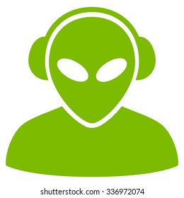 Alien Operator vector icon. Style is flat eco green symbol, rounded angles, white background.