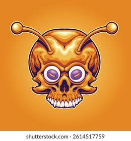 Alien Orange Head Skull Illustration for your work logo, merchandise t-shirt, stickers and label designs, poster, greeting cards advertising business company