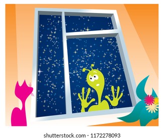 the alien outside the window