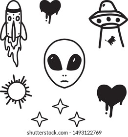 alien pack clip art rocket heart alien face planet stars abduction