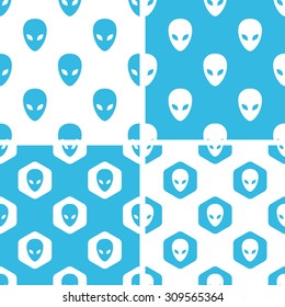 Alien patterns set, simple and hexagon, blue and white