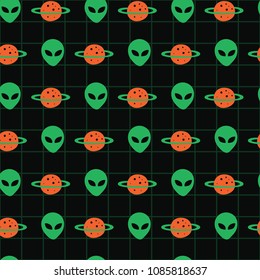 Alien planet abduction. A playful, modern, and flexible pattern for brand who has cute and fun style. Repeated pattern. Happy, bright, and magical mood.