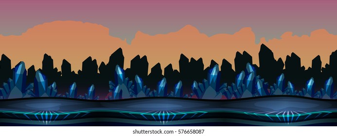 Alien Planet Background. Blue Crystals Planet