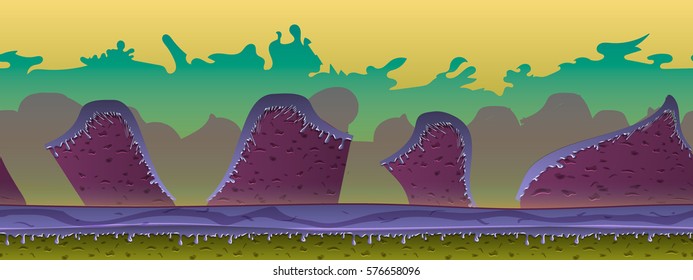 Alien planet background. Melting rocks planet