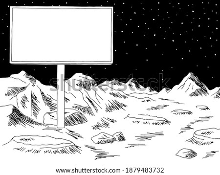 Alien planet billboard graphic black white space landscape sketch illustration vector 