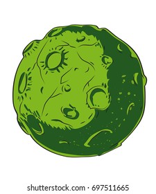 Alien planet cartoon hand drawn image. Original colorful artwork, comic childish style drawing.