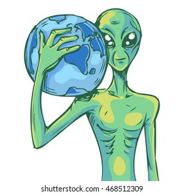 alien with planet earth
