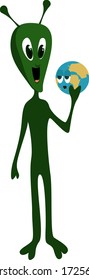 Alien with planet earth, illustration, vector on white background